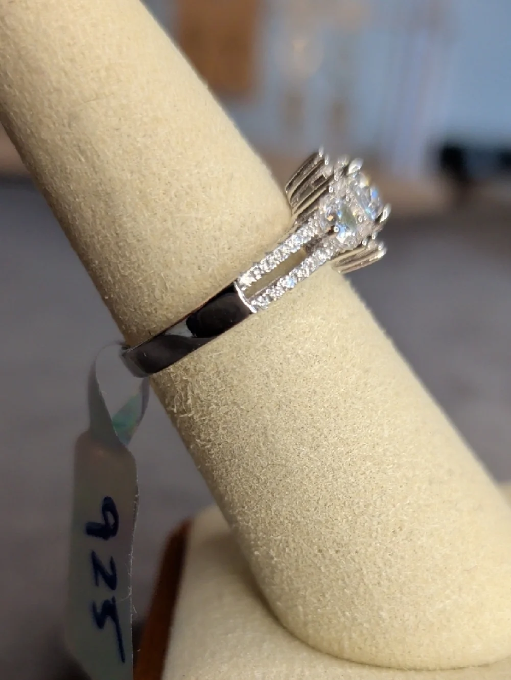 CZ + 925 Silver Halo Engagement Ring Size 6